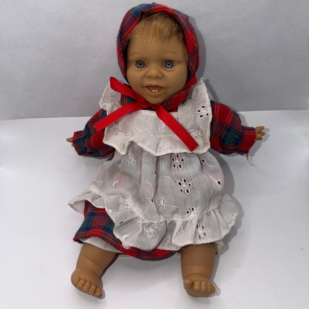 Berenguer Unisex 12" Plaid Dress Pinafore Vintage Style Lifelike Baby Doll